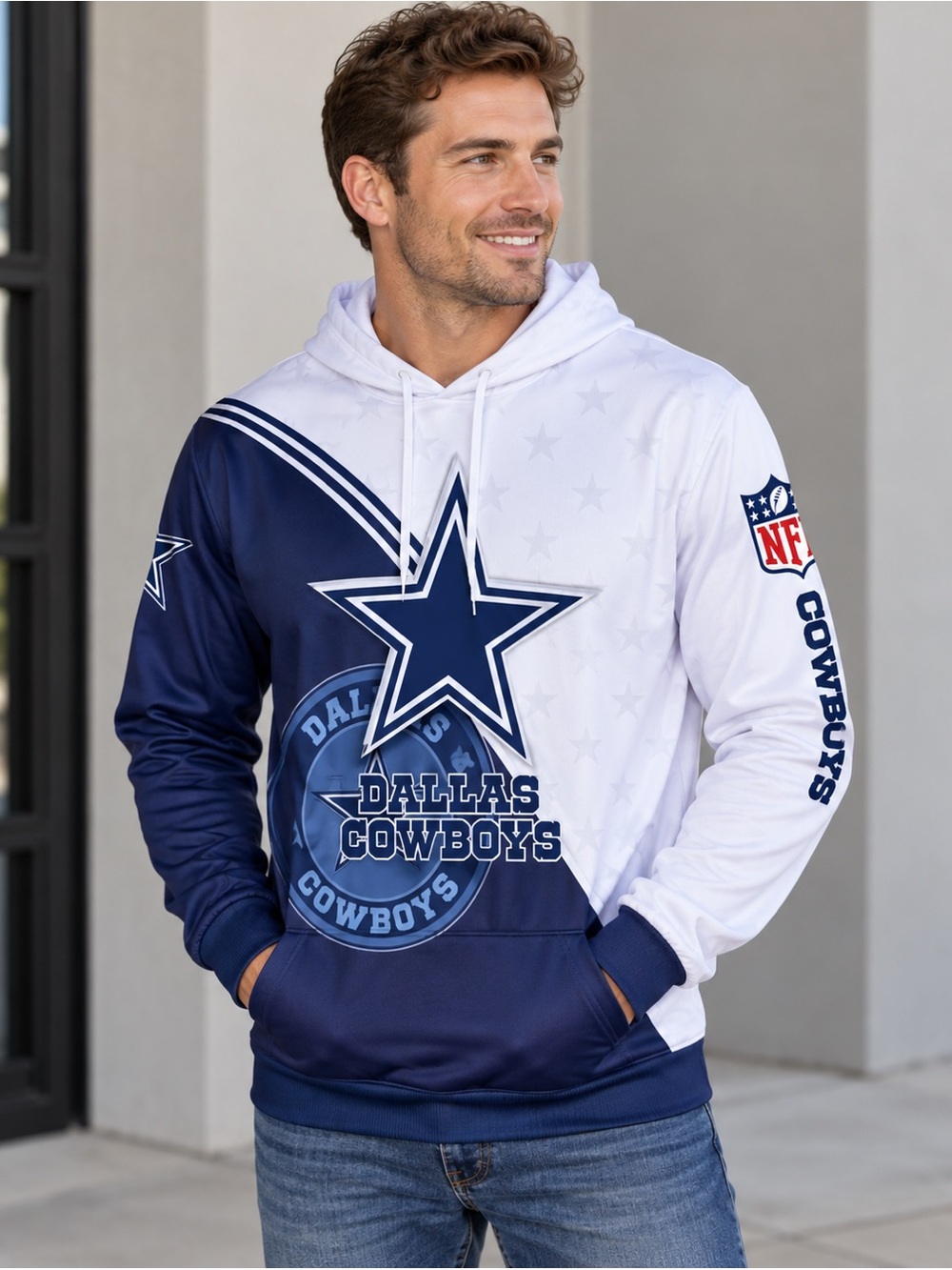 Dallas Cowboys Pullover Hoodie Jacket - Navy & White Small